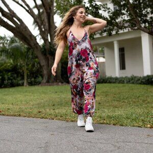 Buddha Pants Womens Lightweight Vacation Boho Hippie Flower Harem Jumper Pink